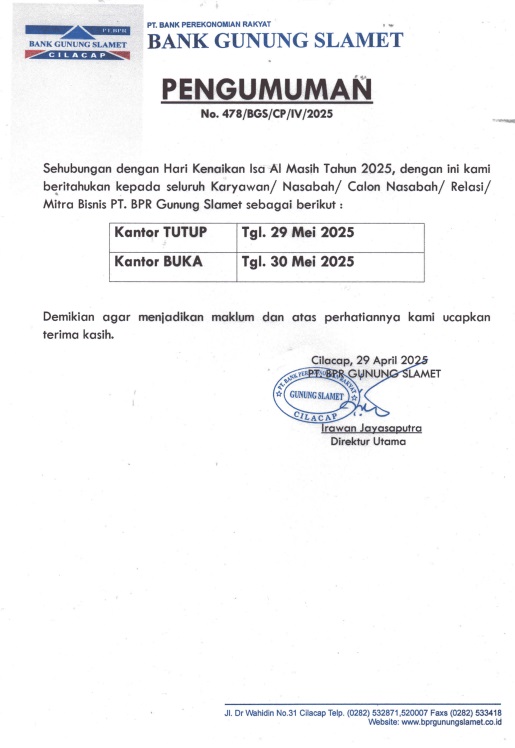 Rencana Melakukan Kegiatan Operasional di Luar Hari Kerja Operasional dan pada Hari Libur Nasional